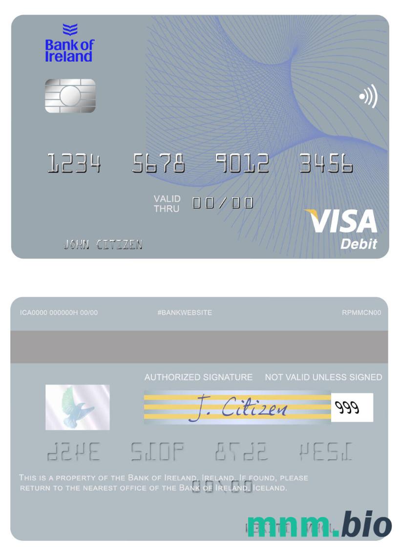 Ireland Bank of Ireland visa debet karta przykład w formacie PSD